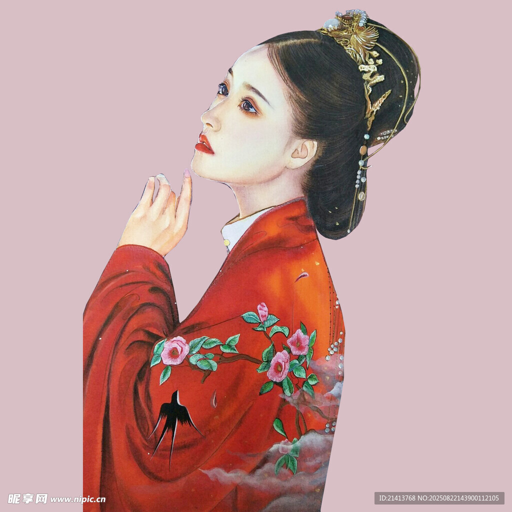 古風(fēng)紅衣女子優(yōu)雅側(cè)影