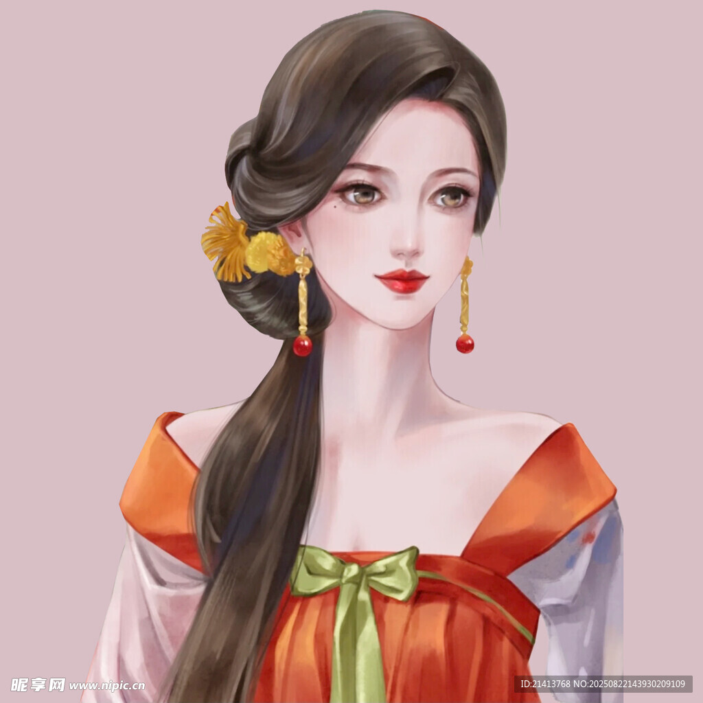 古風(fēng)長(zhǎng)發(fā)紅衣女子插畫