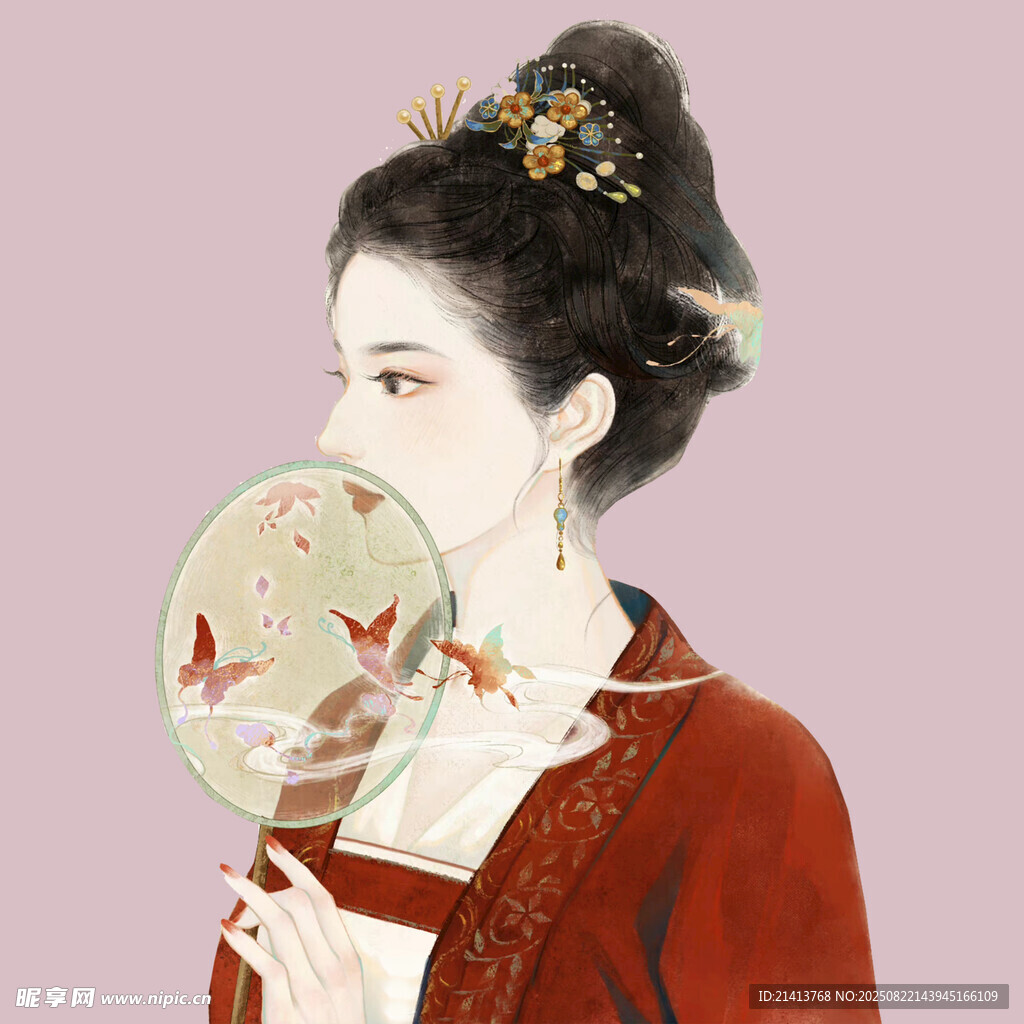古風(fēng)女子持扇半遮面