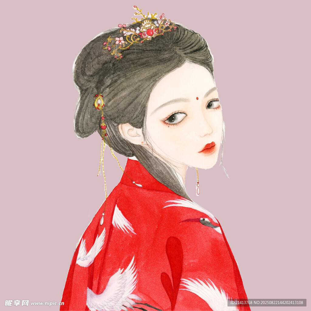 紅衣古裝女子優(yōu)雅側(cè)顏