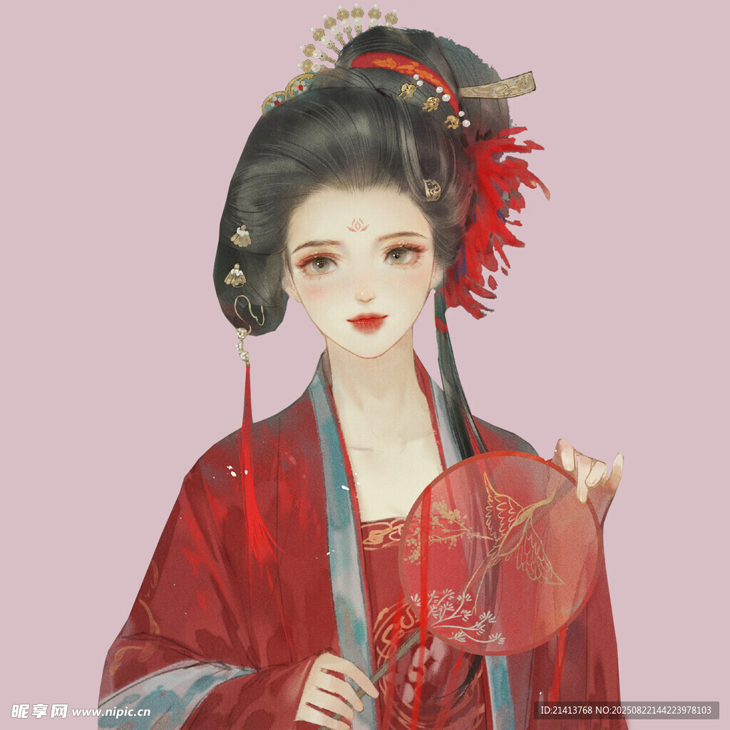 古風(fēng)紅衣持扇古典美人