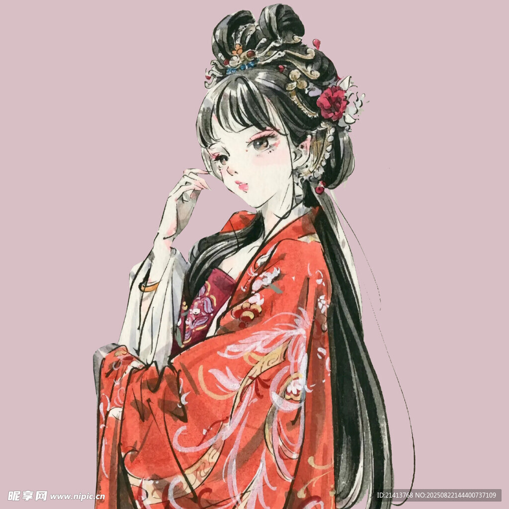 古風(fēng)紅衣女子優(yōu)雅側(cè)立