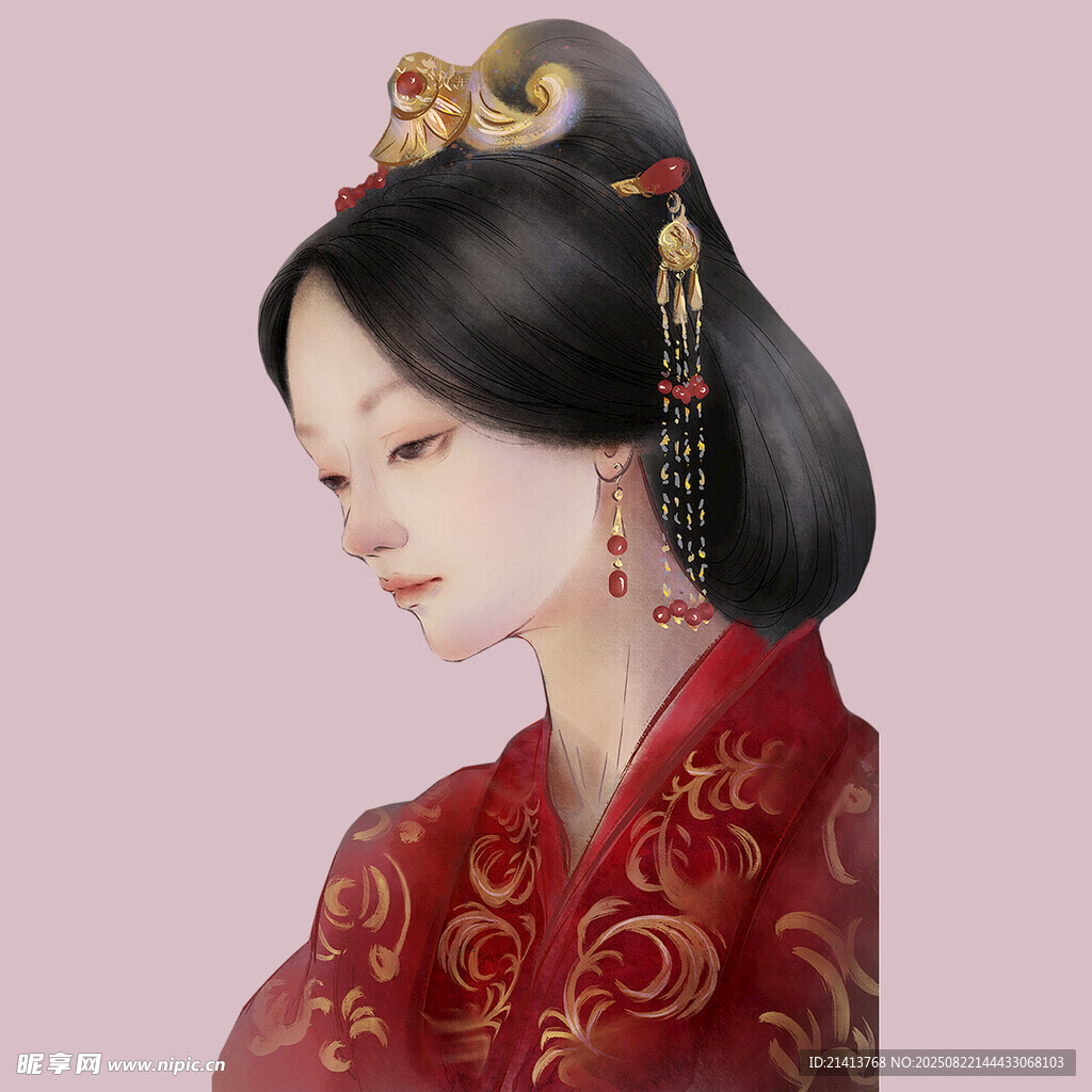 古風(fēng)紅衣女子優(yōu)雅側(cè)顏