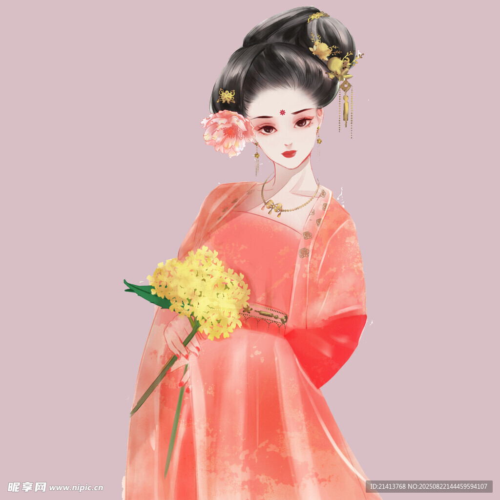 古風(fēng)漢服女子手持黃花