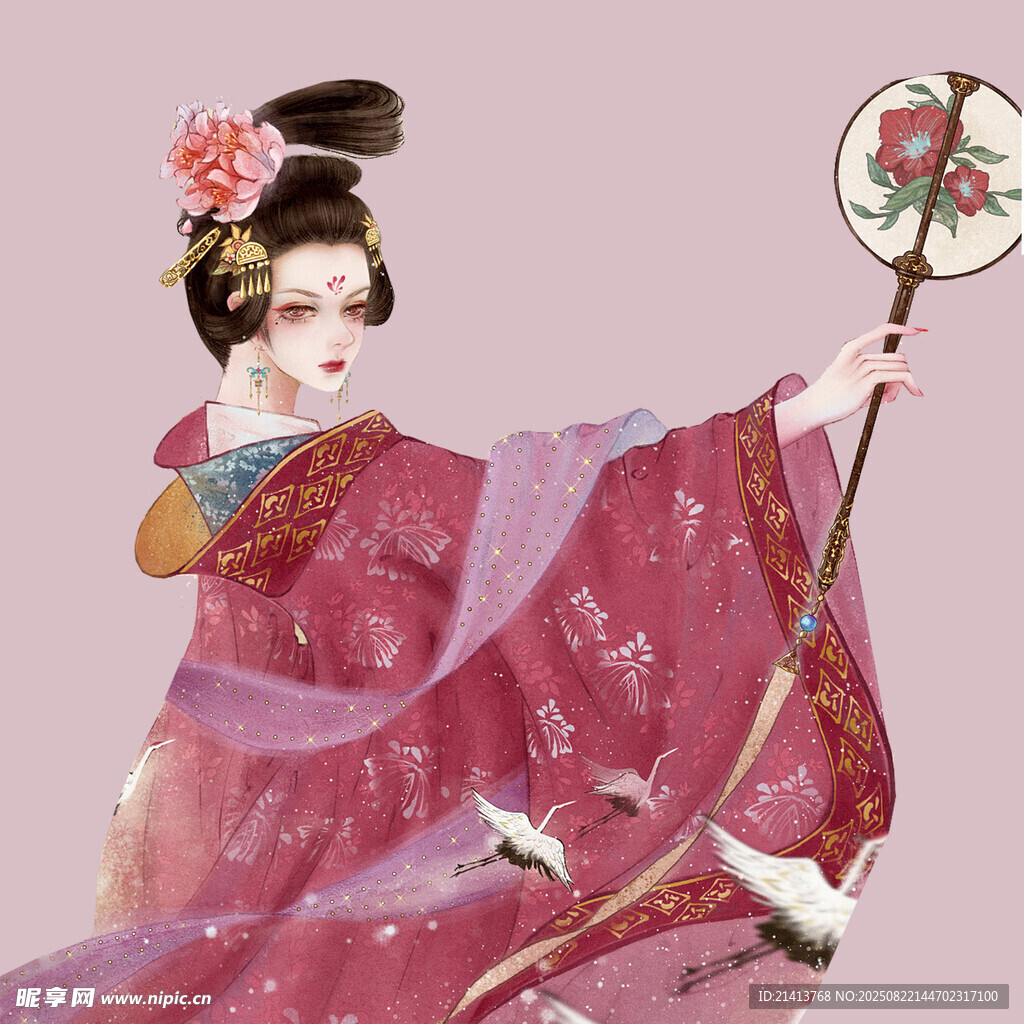 古風(fēng)和服女子持扇優(yōu)雅圖