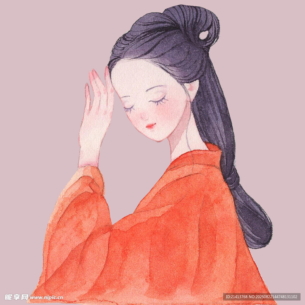 古風(fēng)紅衣女子優(yōu)雅姿態(tài)