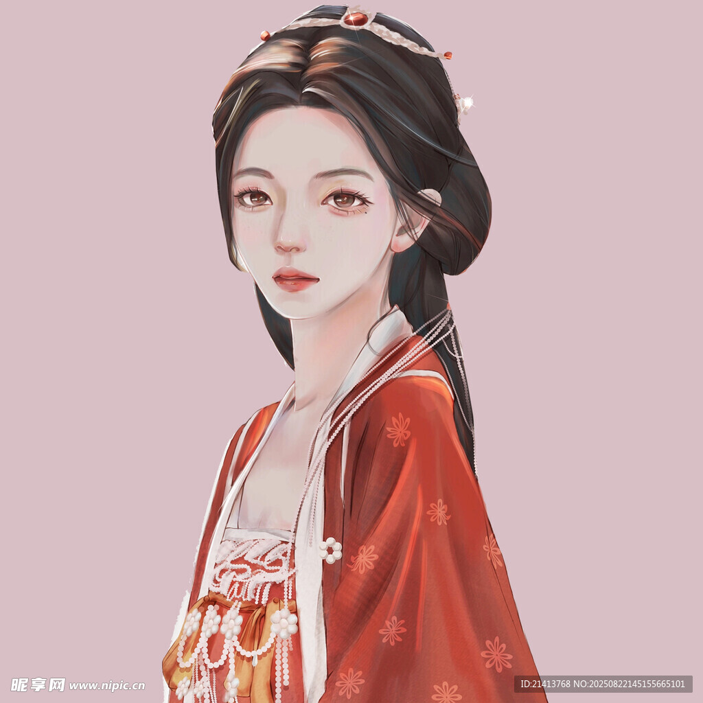 古風(fēng)紅衣女子優(yōu)雅側(cè)顏
