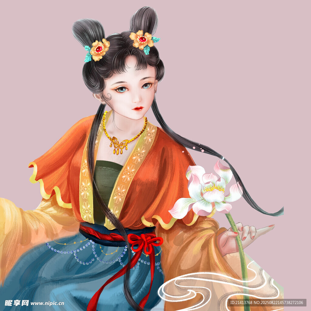 古風(fēng)佳人賞茶圖