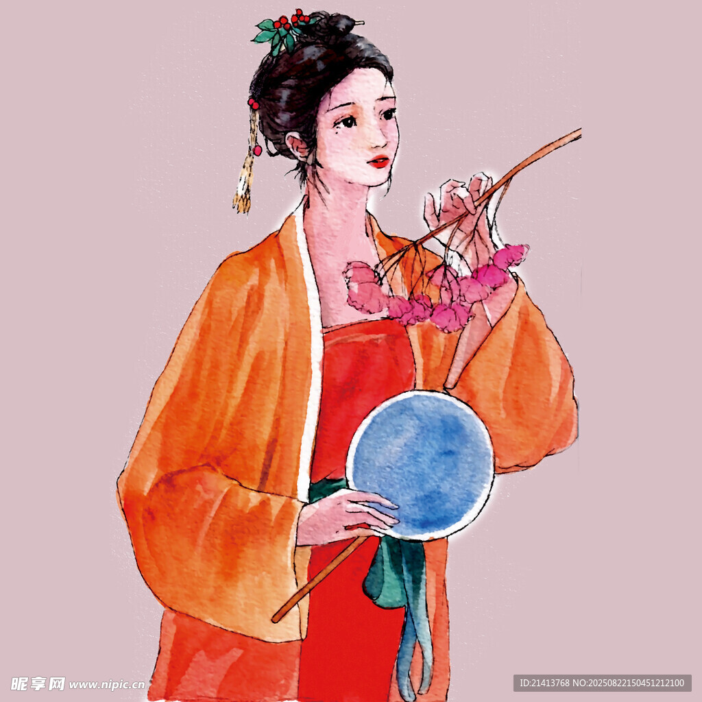 古風(fēng)持扇簪花優(yōu)雅女子