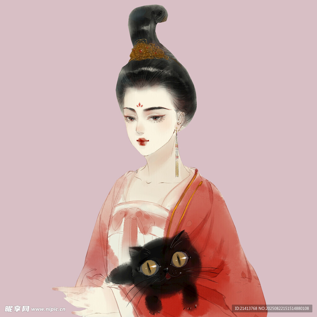 古風(fēng)女子與黑貓的優(yōu)雅瞬間