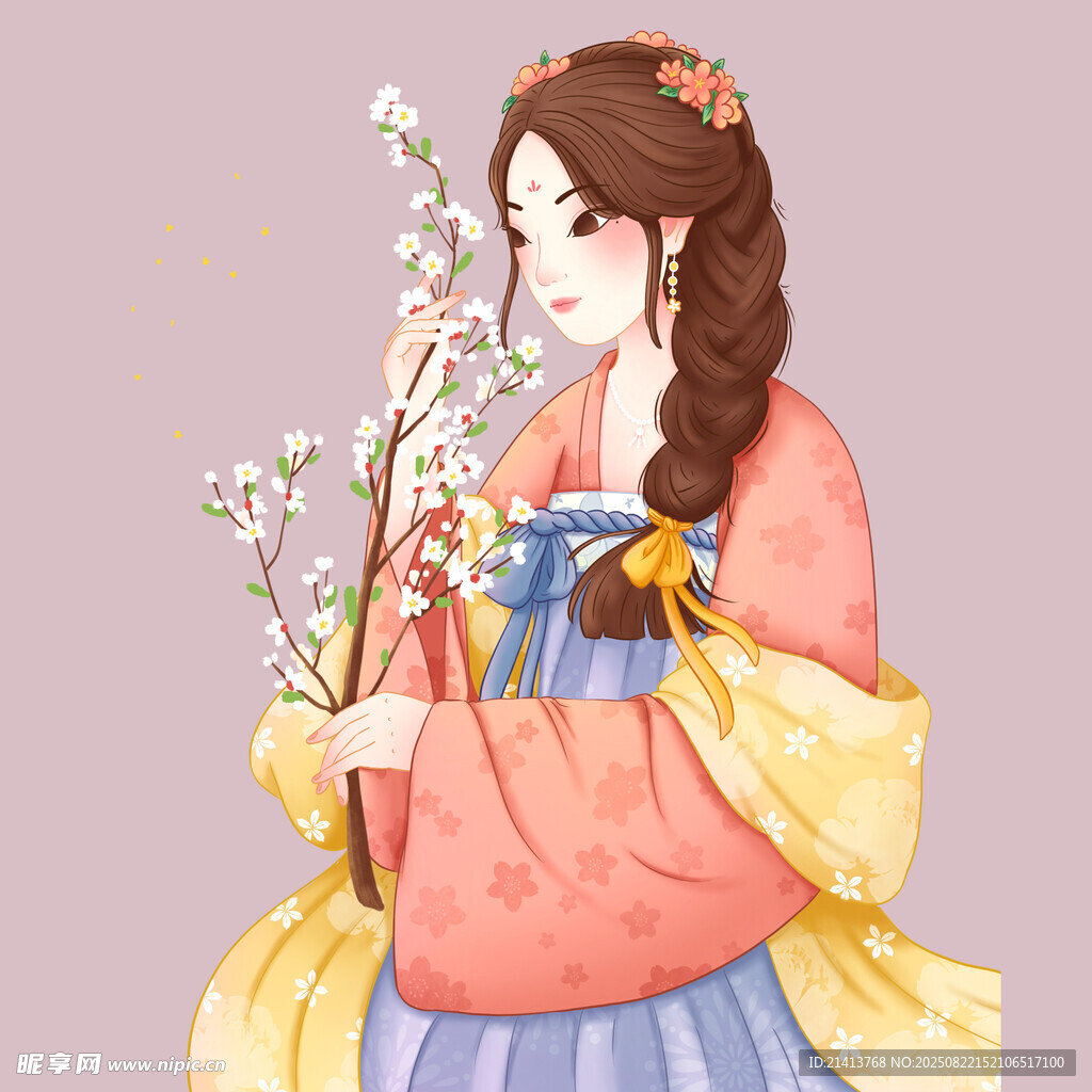 古風(fēng)女子持花溫婉而立