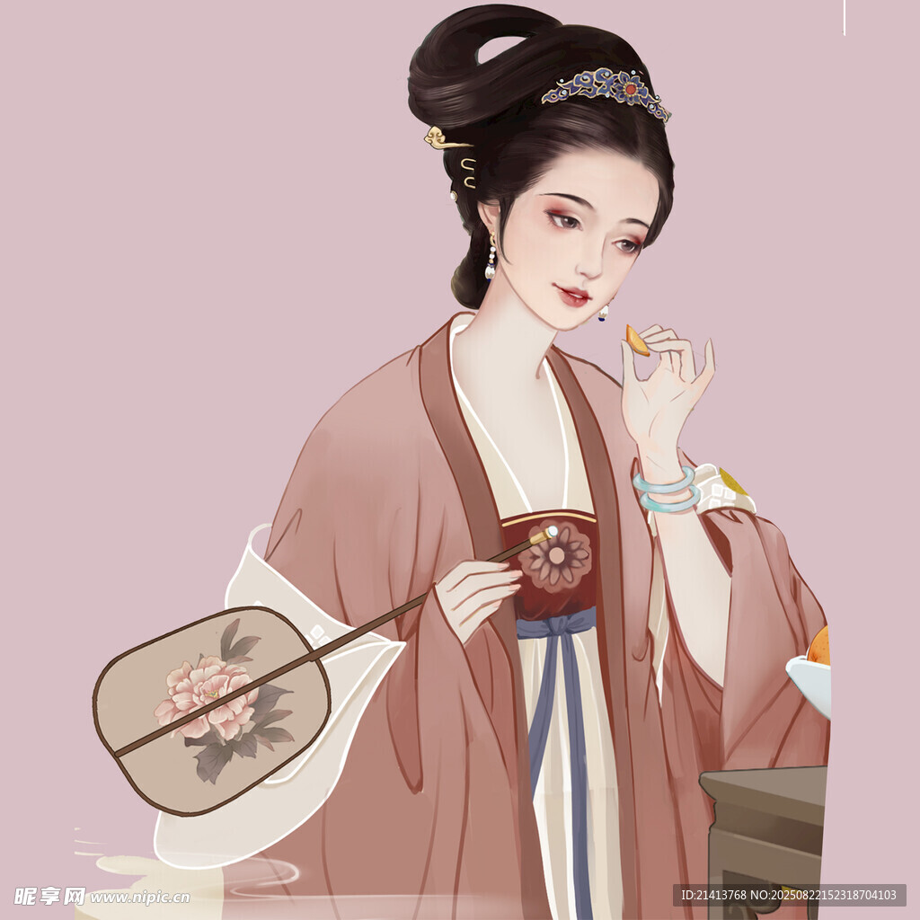 古風(fēng)佳人持扇優(yōu)雅立