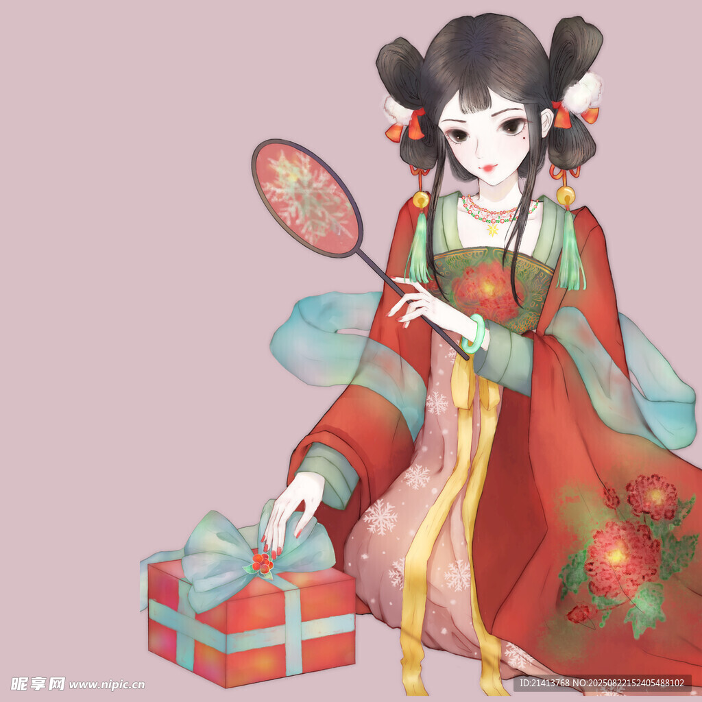 古風(fēng)少女持扇伴禮盒