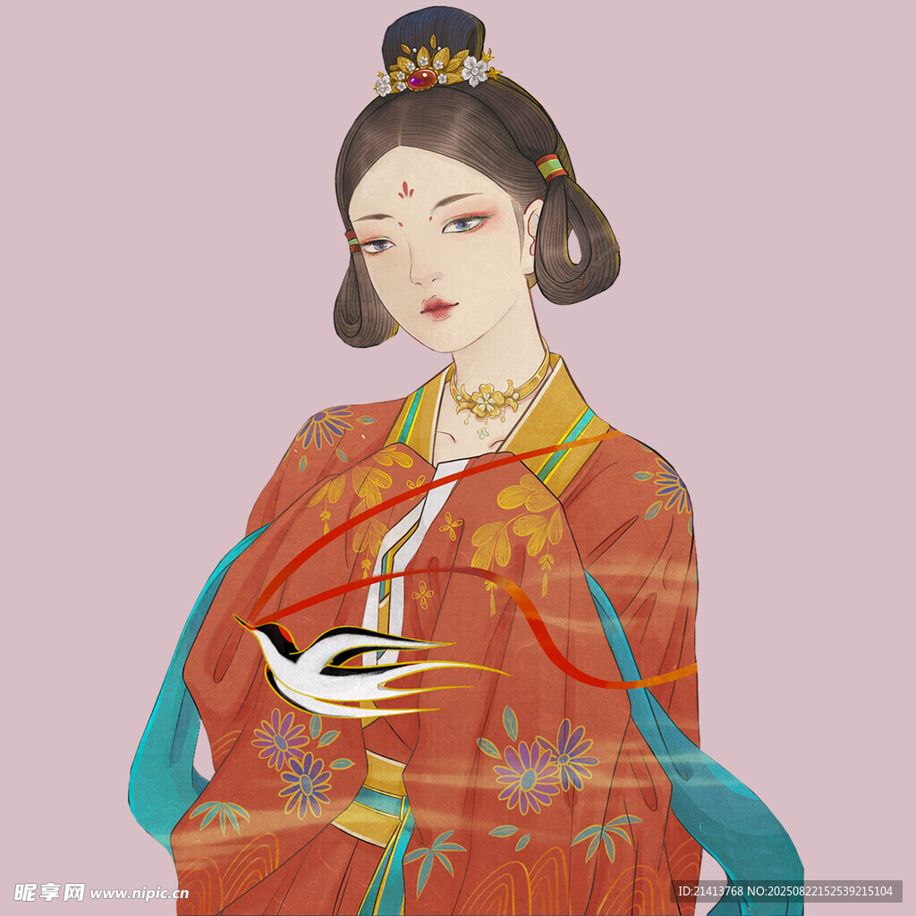 古風(fēng)紅衣佳人優(yōu)雅持物