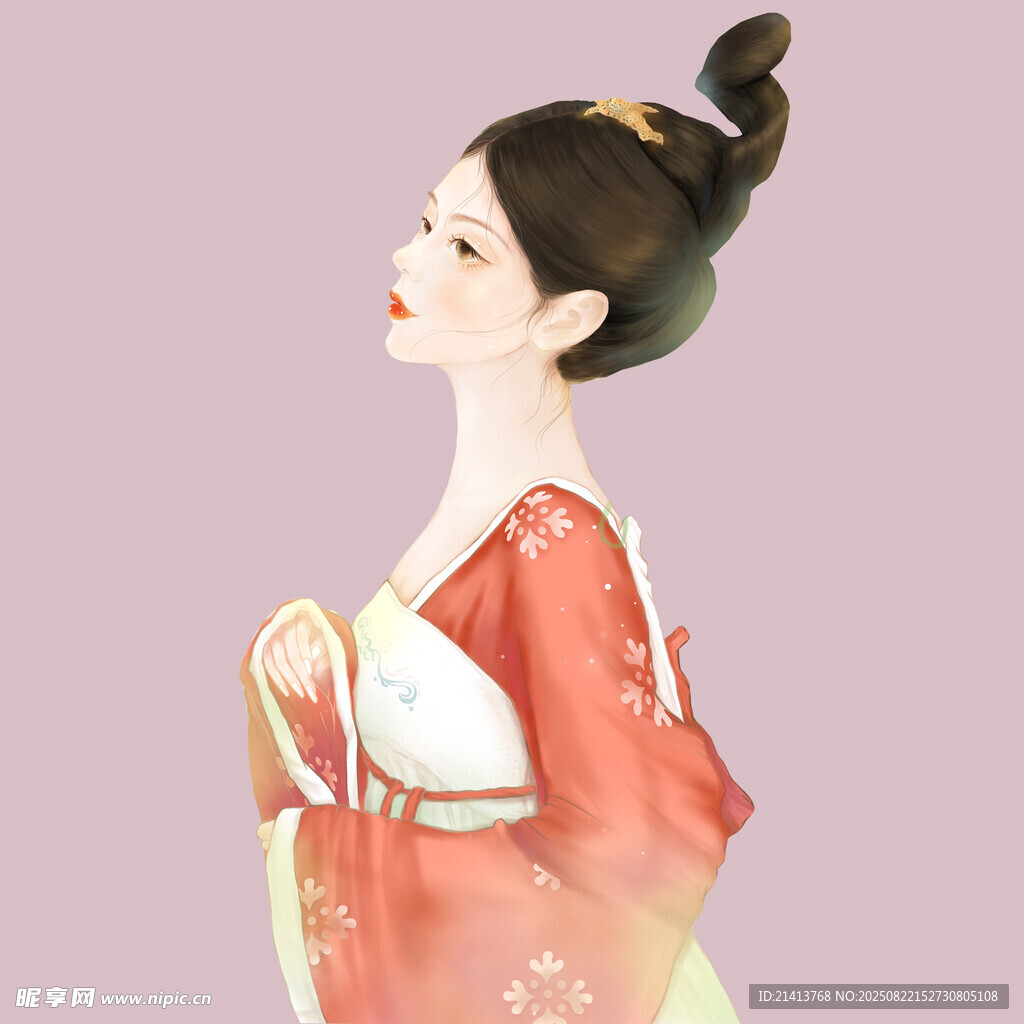 古風紅衣女子優(yōu)雅側(cè)立
