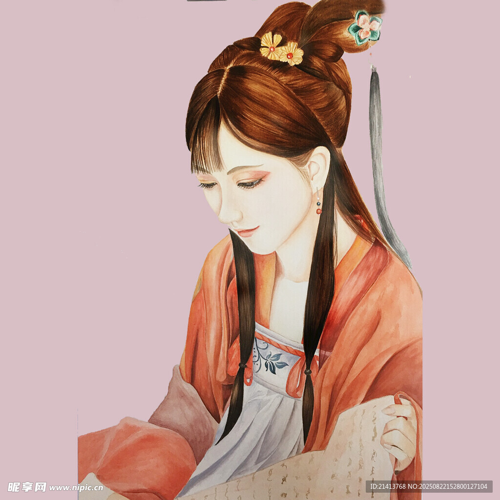 古風(fēng)女子持卷靜思