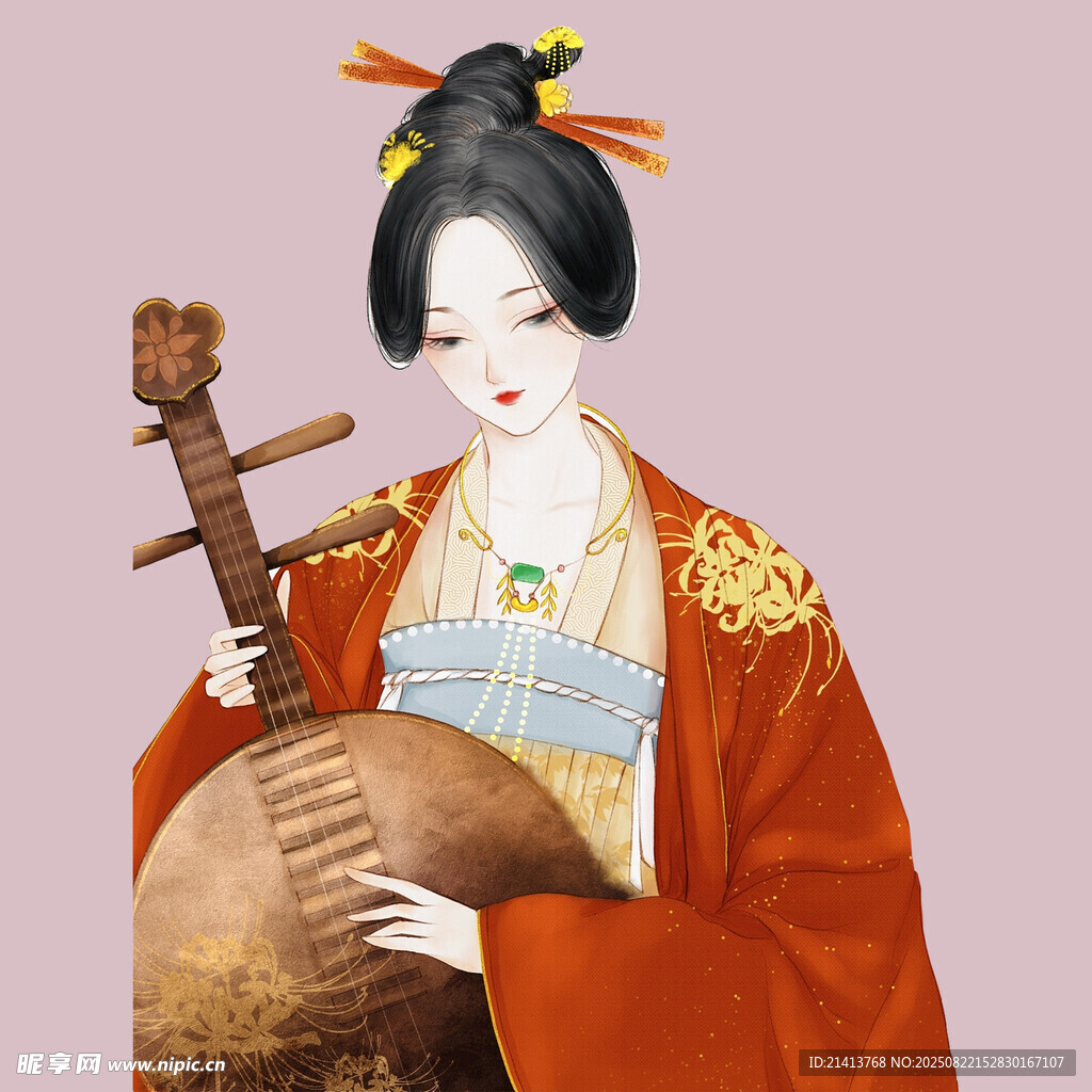唐代仕女彈奏琵琶圖