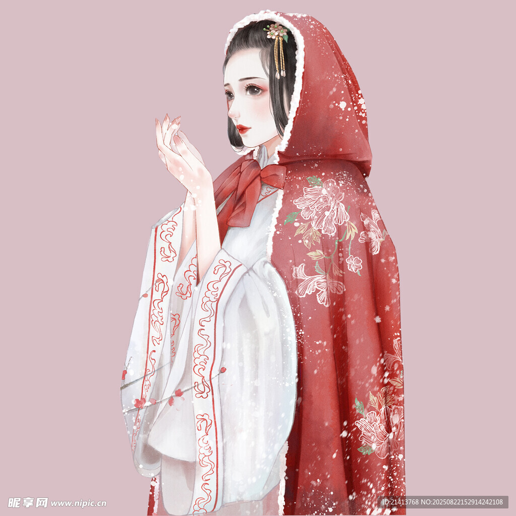 紅衣古裝女子溫婉持物