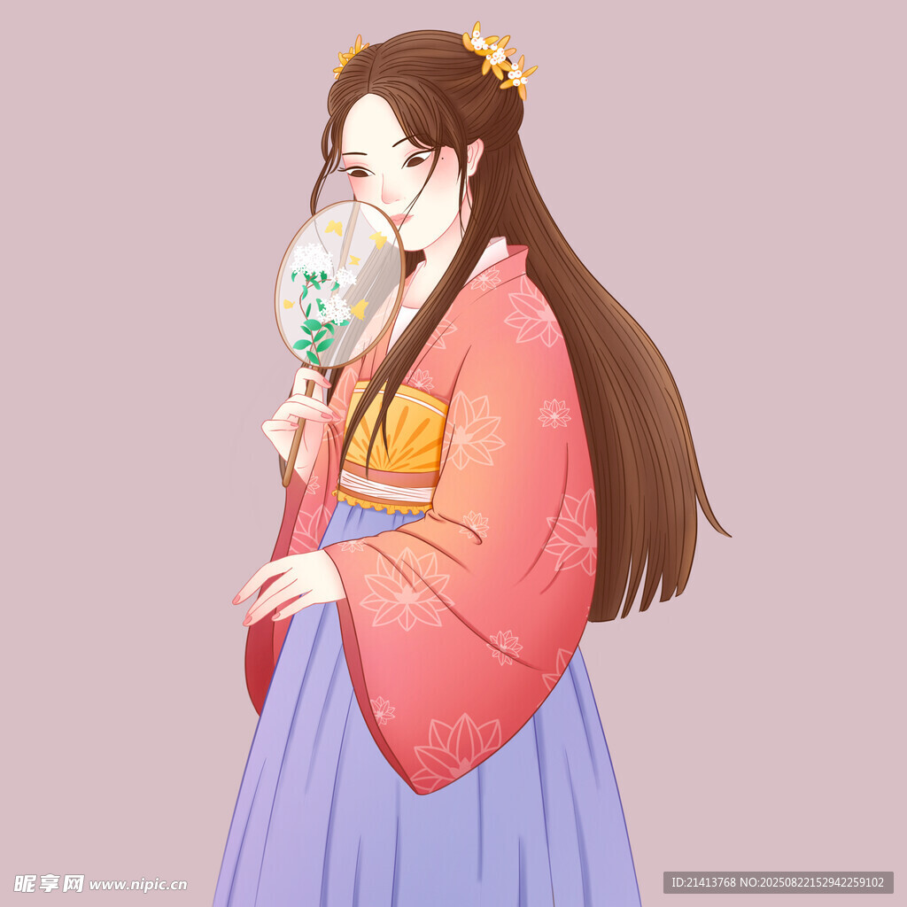 古風少女持扇優(yōu)雅而立