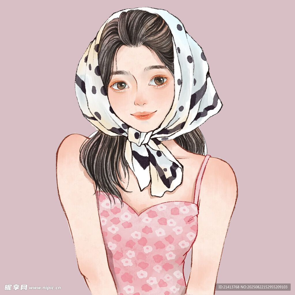 戴波點頭巾的甜美女孩