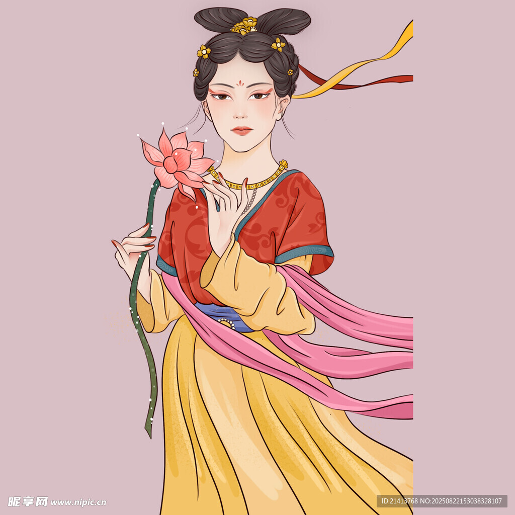 古風(fēng)漢服女子手持蓮花