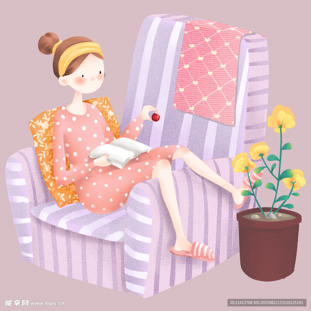 女孩愜意地在沙發(fā)上閱讀