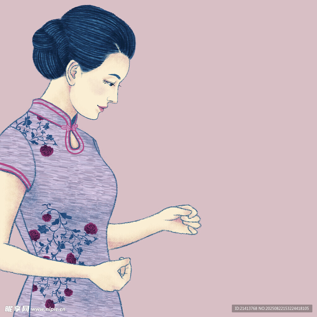 身著旗袍的優(yōu)雅東方女子