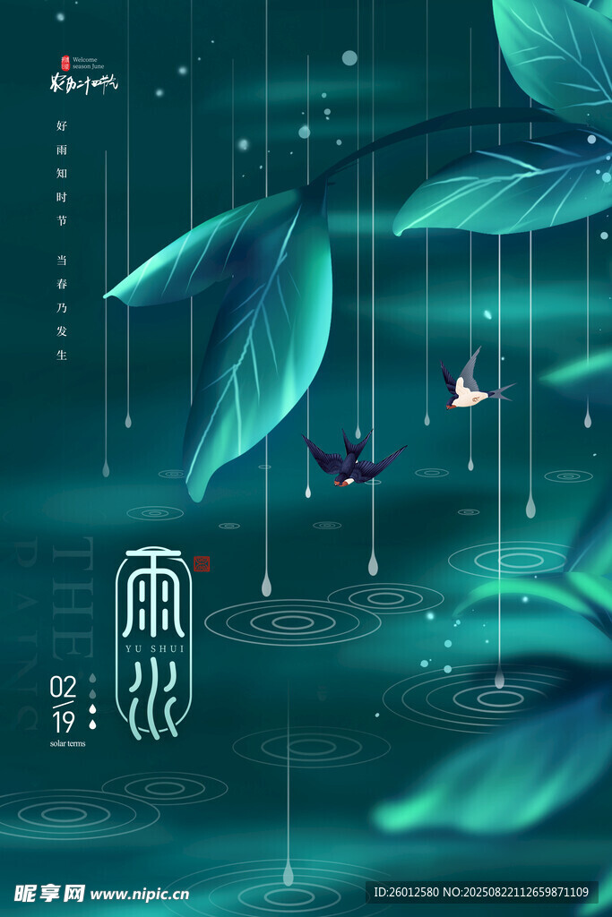 雨夜葉下 靜謐詩意之景 雨水