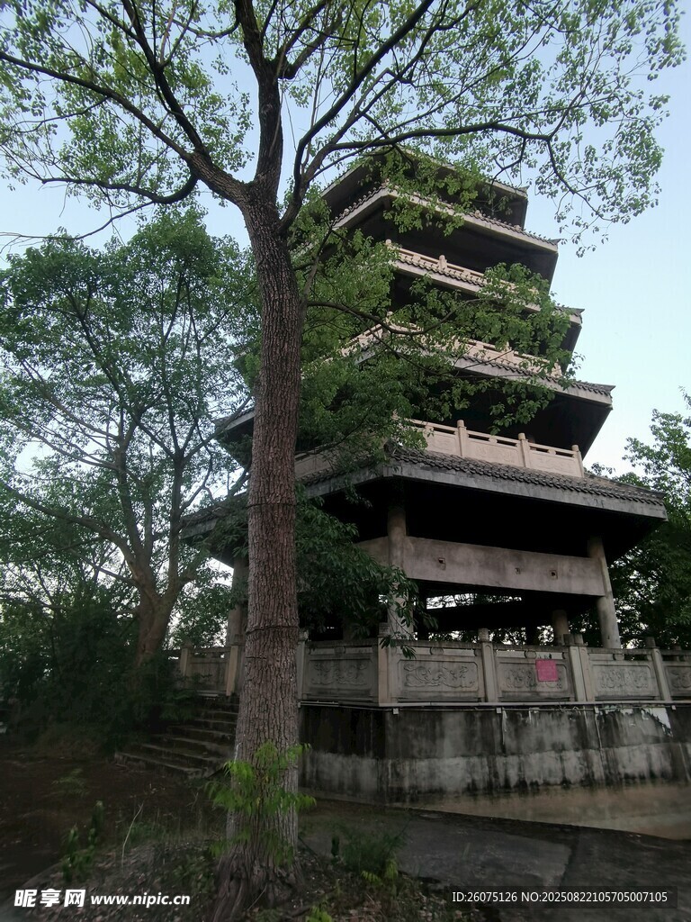 古雅塔樓隱于綠樹間