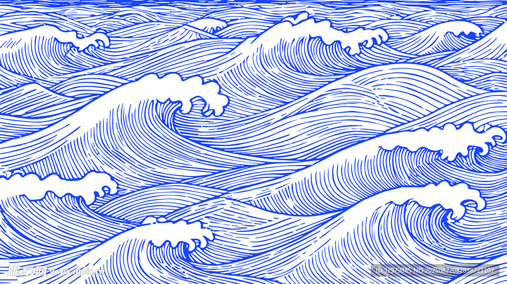 藍色手繪海浪圖案