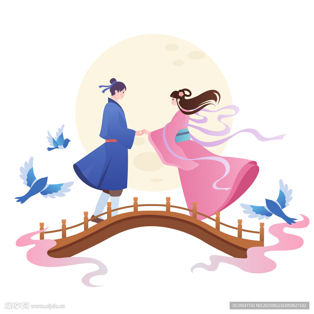 牛郎織女鵲橋相會(huì)矢量元素