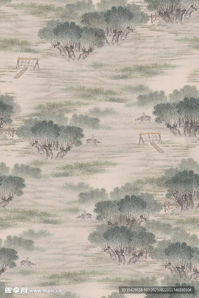 中式山水紋理織物圖案