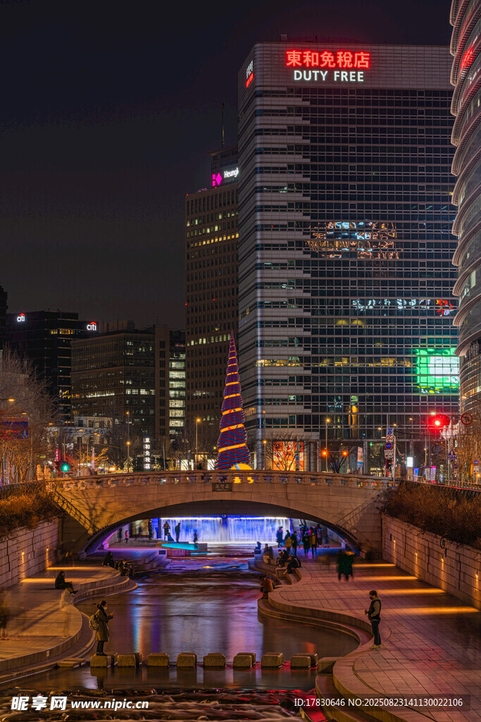 城市夜景中的璀璨橋梁