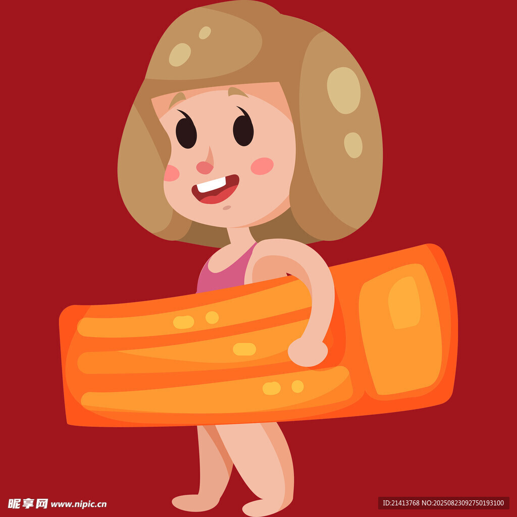 女孩手持橙色浮板