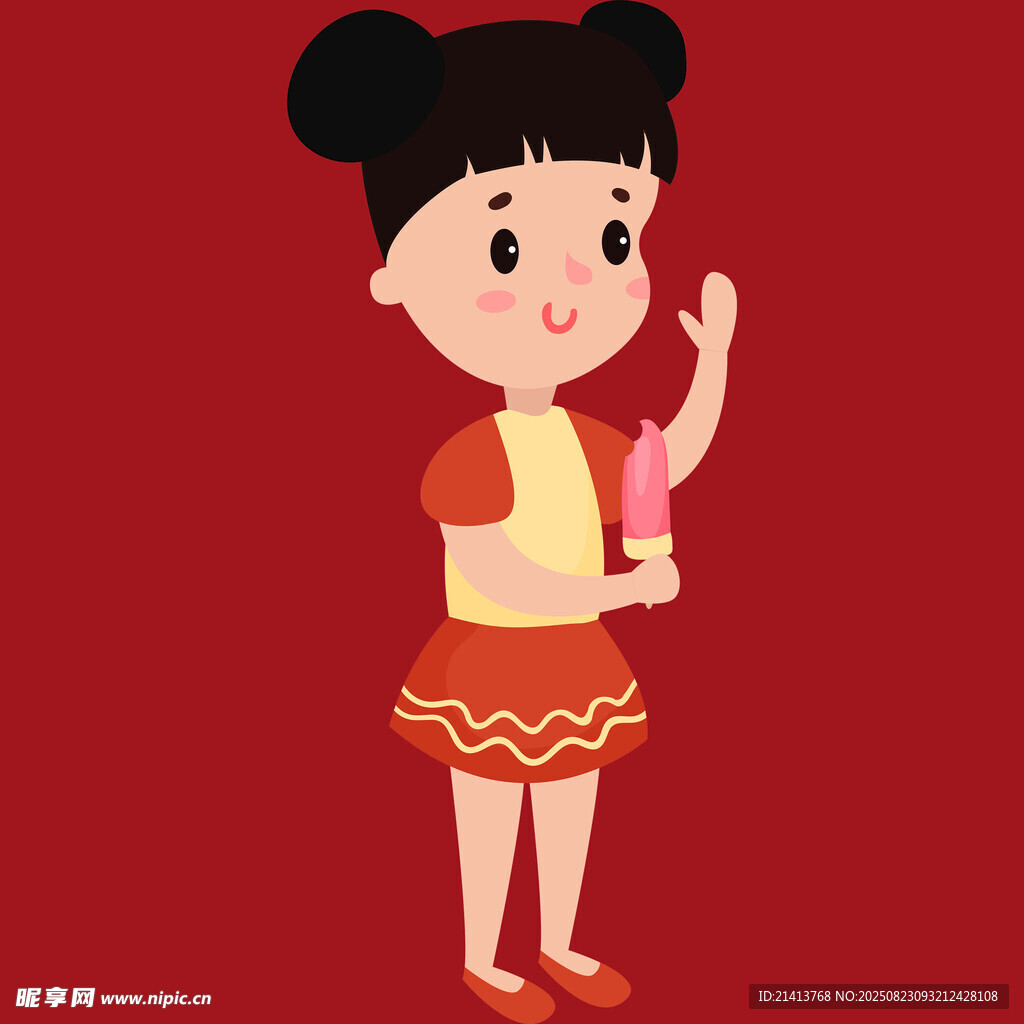 手持扇子的可愛紅衣女孩