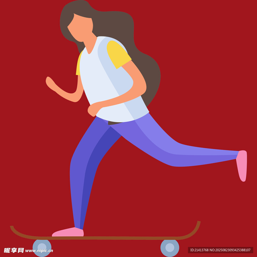 女孩滑板上奔跑的動感瞬間