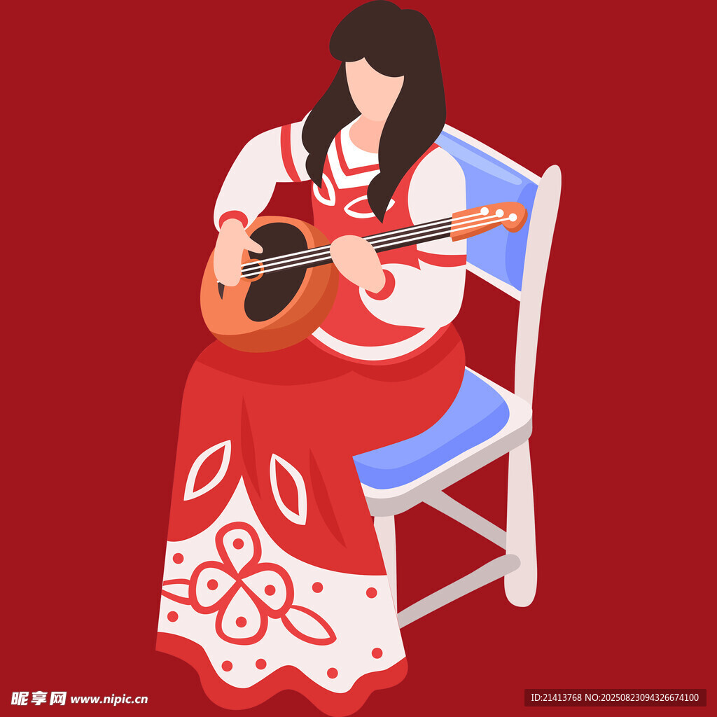 女子坐椅彈吉他
