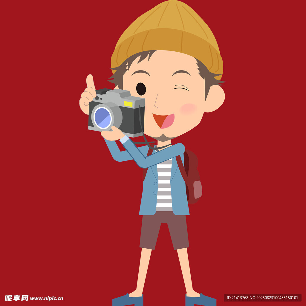 男孩手持相機開心拍照