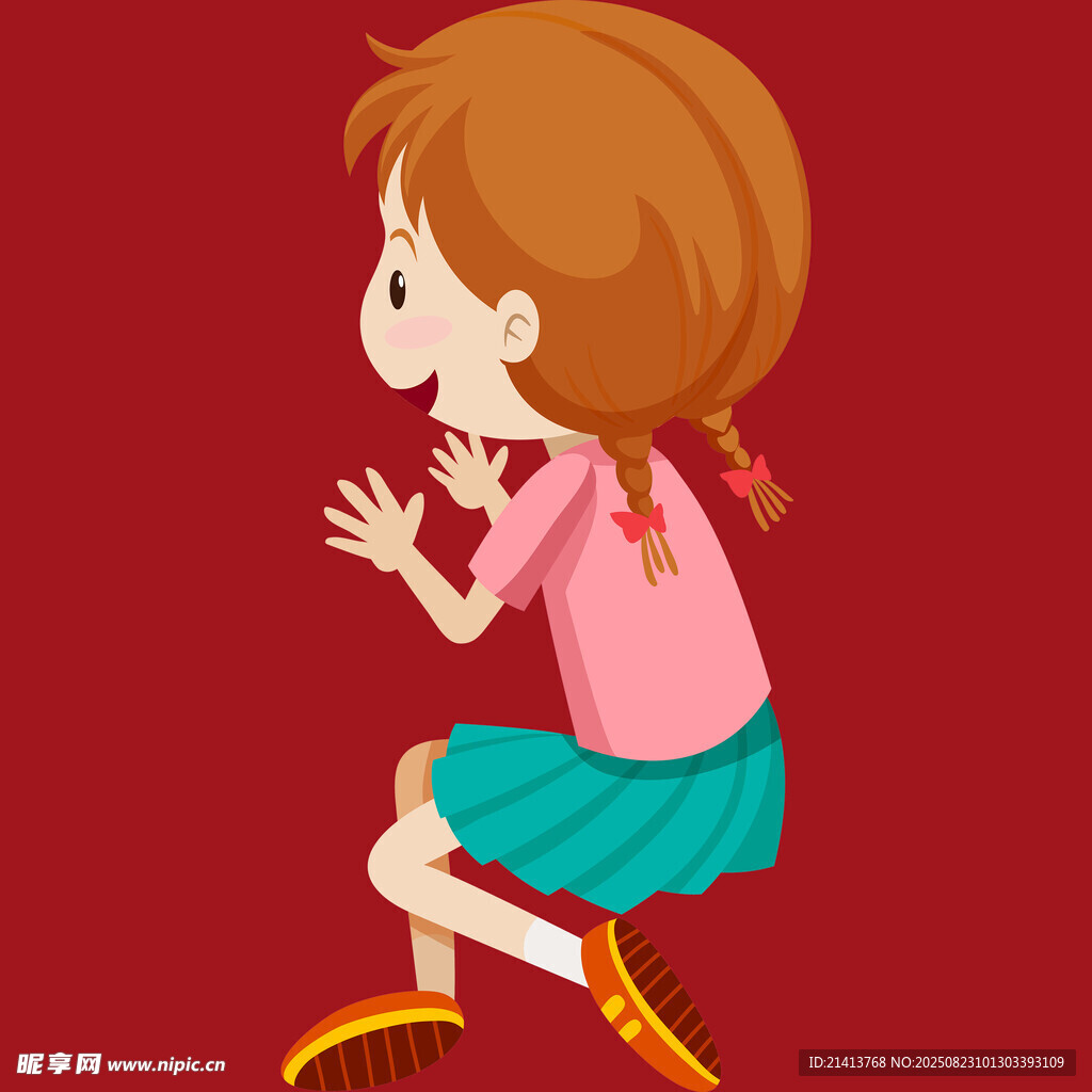 扎辮女孩的可愛蹲姿