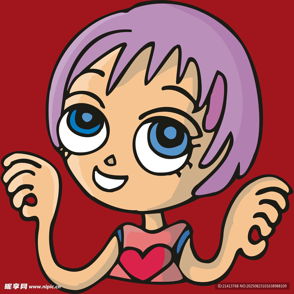 可愛紫發(fā)卡通女孩比心