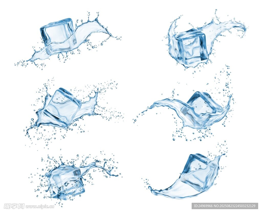 冰塊入水濺起水花瞬間