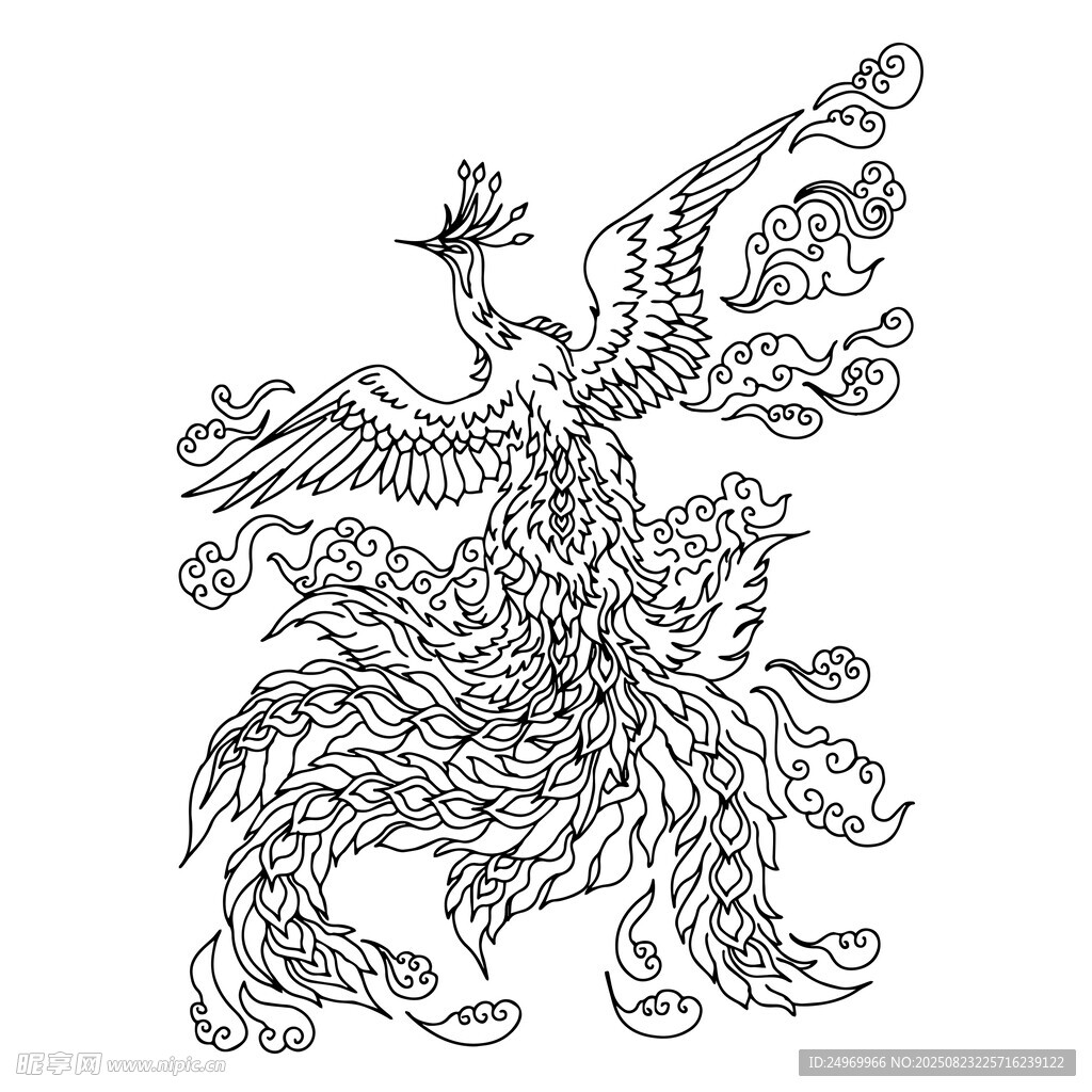 傳統(tǒng)鳳凰圖騰線描圖案