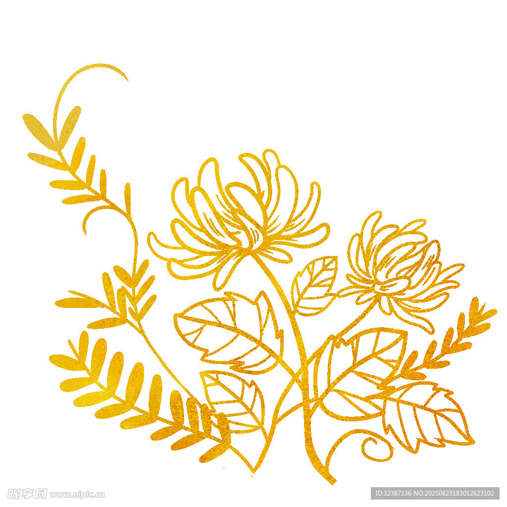 金色菊花枝葉裝飾圖案