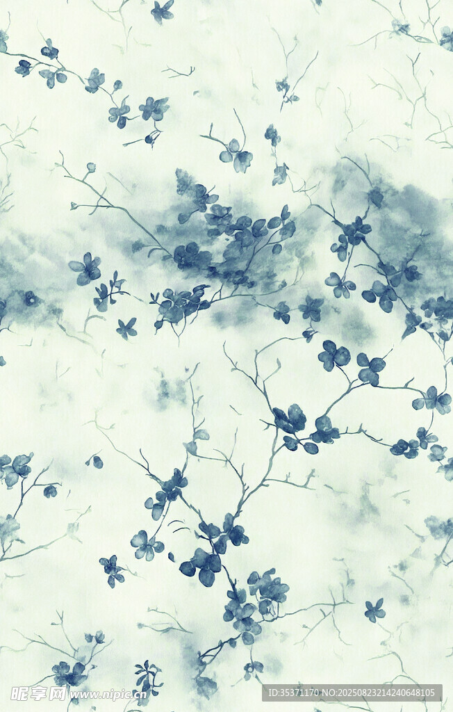 藍(lán)白花卉紋理背景圖