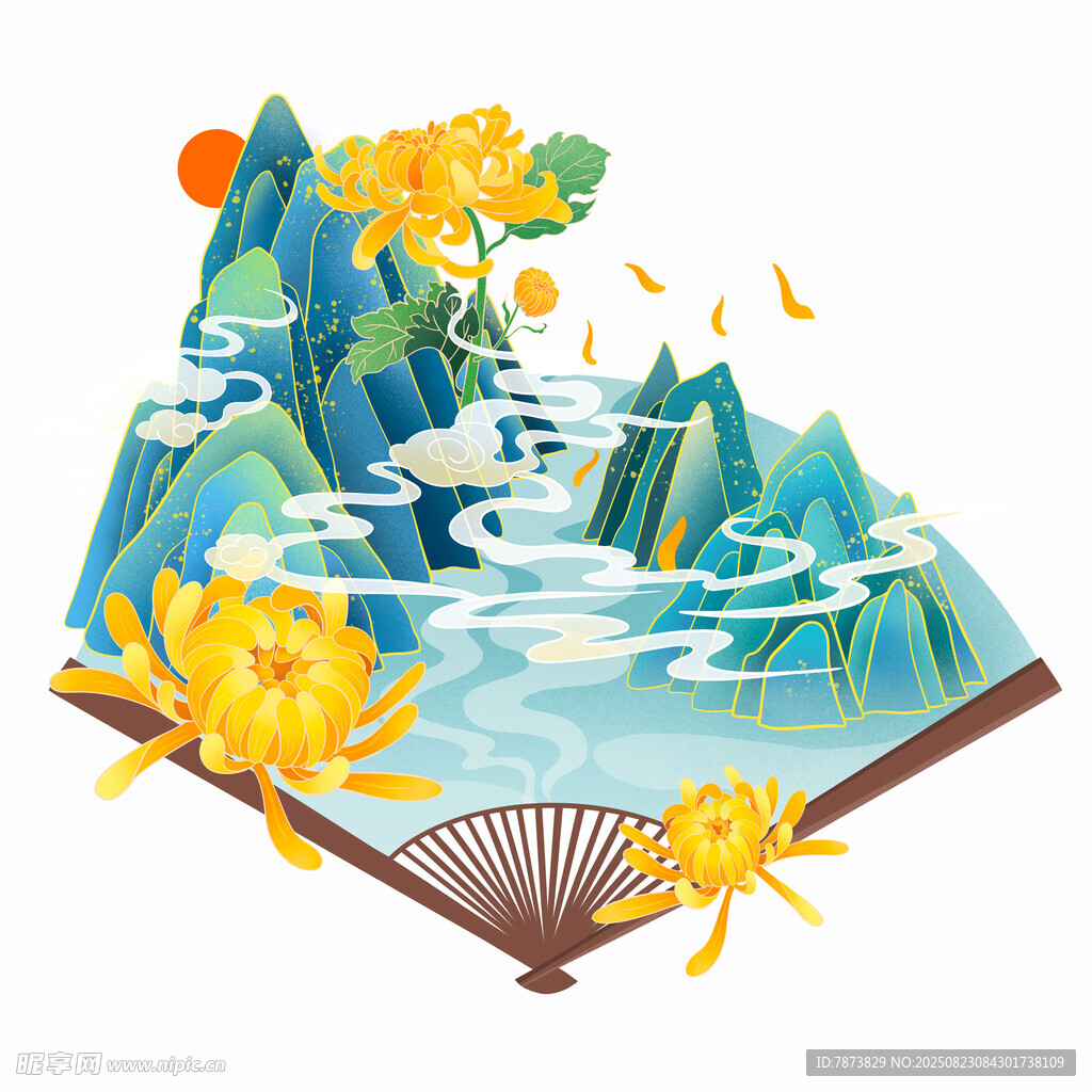 折扇上的中式山水美景