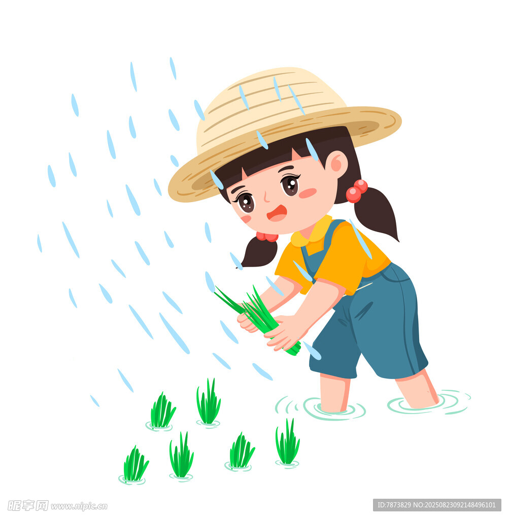 女孩雨中田間播撒希望