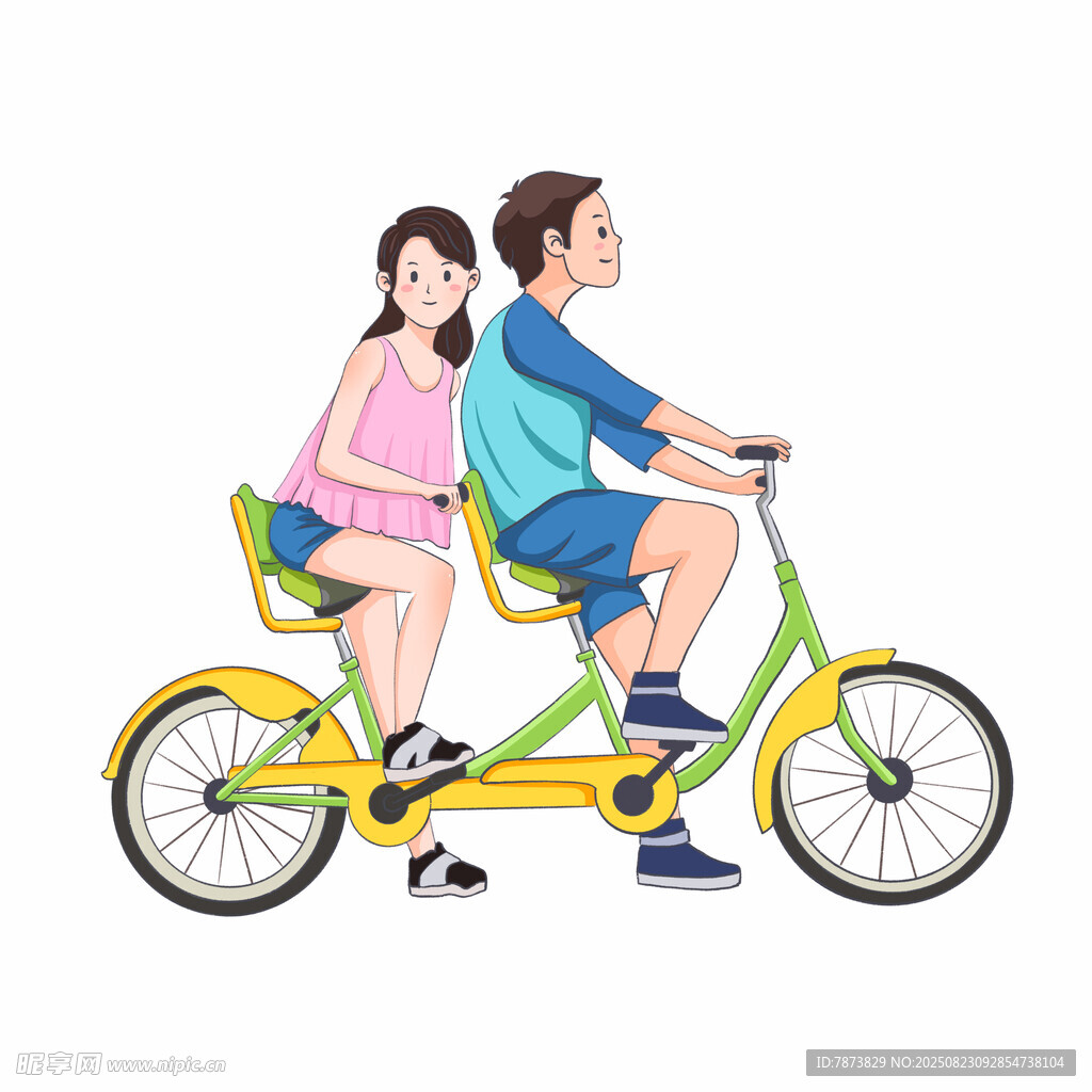 情侶共騎雙人自行車