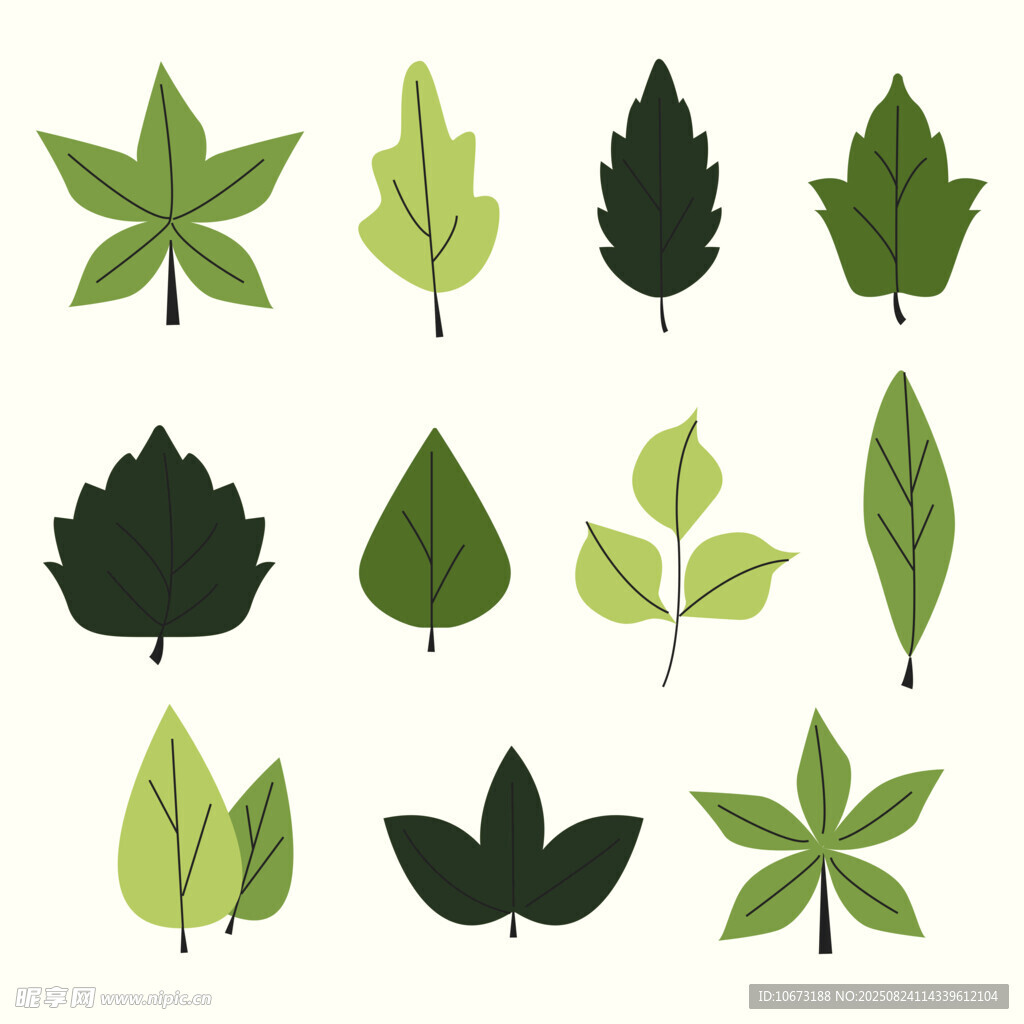 多樣綠葉矢量插畫(huà)素材