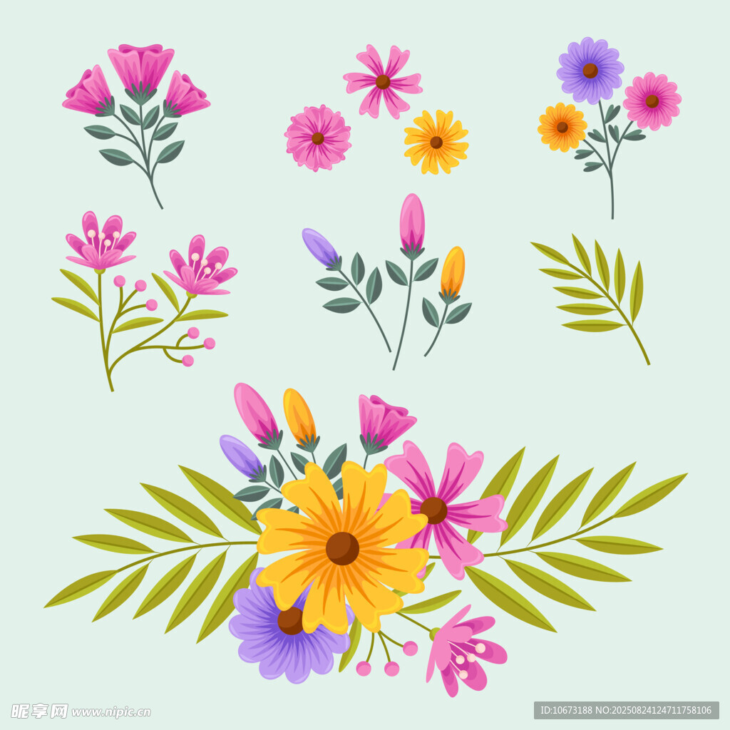 多彩花卉插畫素材