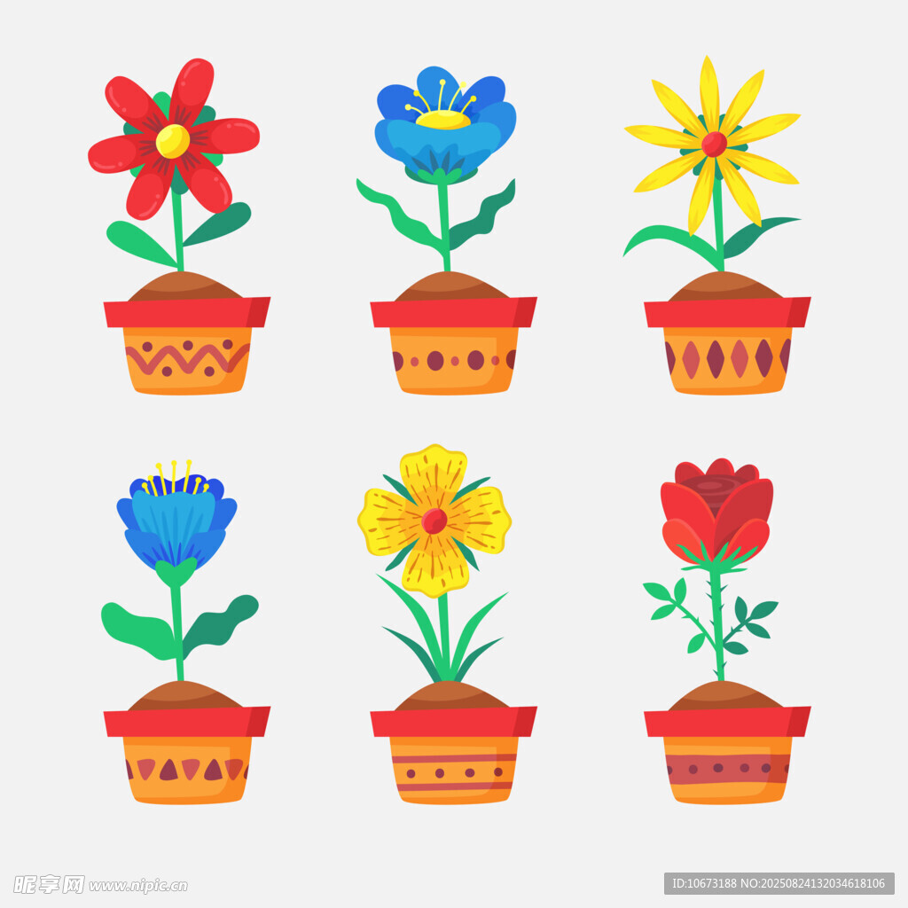 可愛(ài)盆栽花卉插畫(huà)圖案